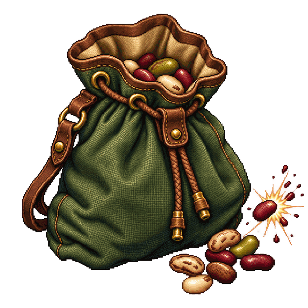 Static high-resolution pixel-art illustration of Bag of Beans.