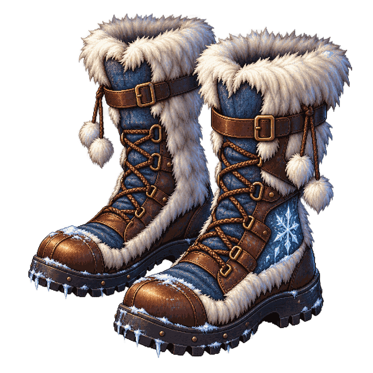 Static high-resolution pixel-art illustration of Boots of the Winterlands.