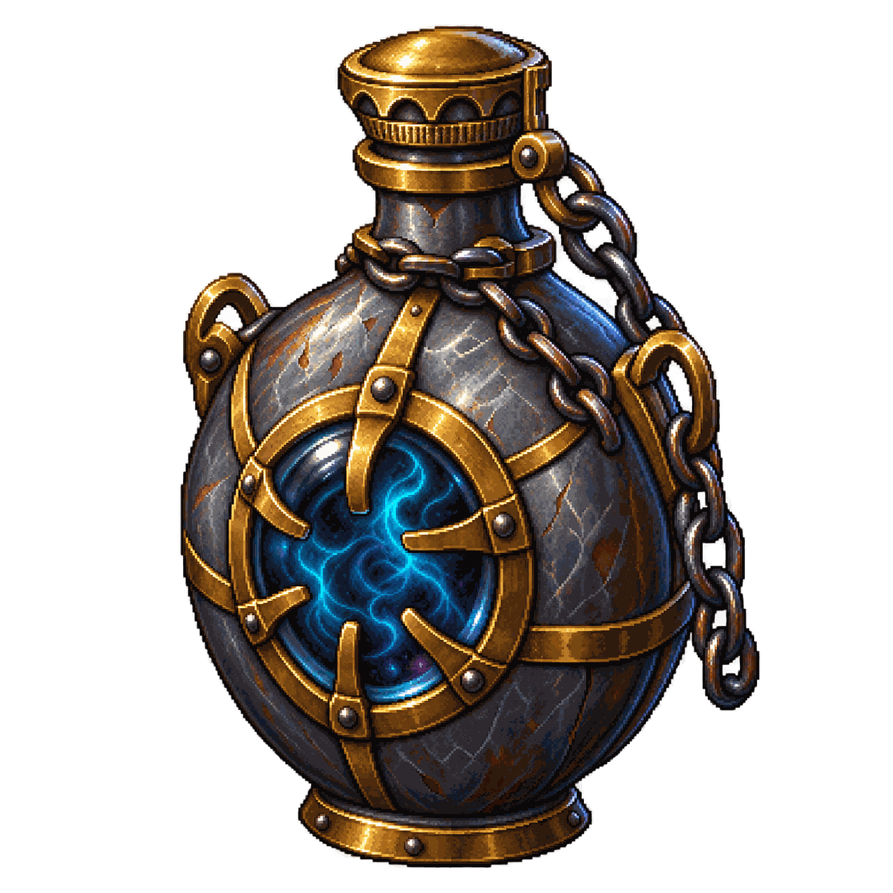 Static high-resolution pixel-art illustration of Iron Flask.