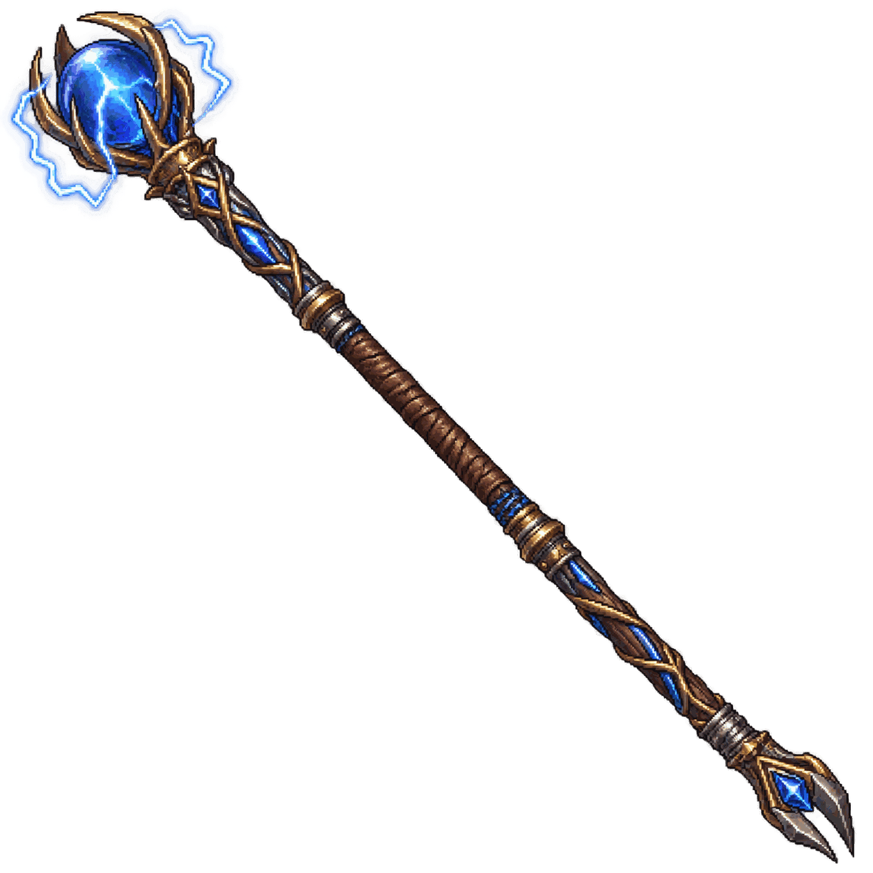 Static high-resolution pixel-art illustration of Staff of Thunder and Lightning.