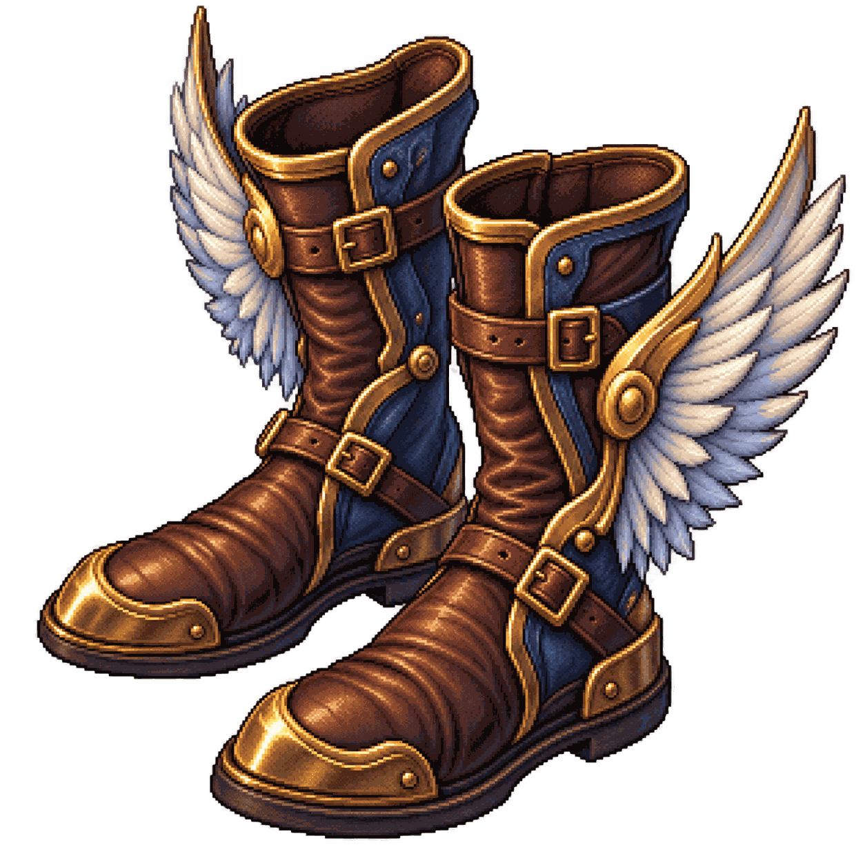 Static high-resolution pixel-art illustration of Winged Boots.