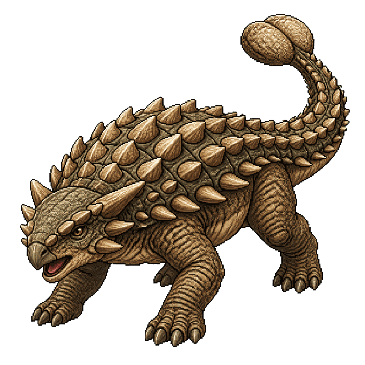 Static high-resolution pixel-art portrait of Ankylosaurus.