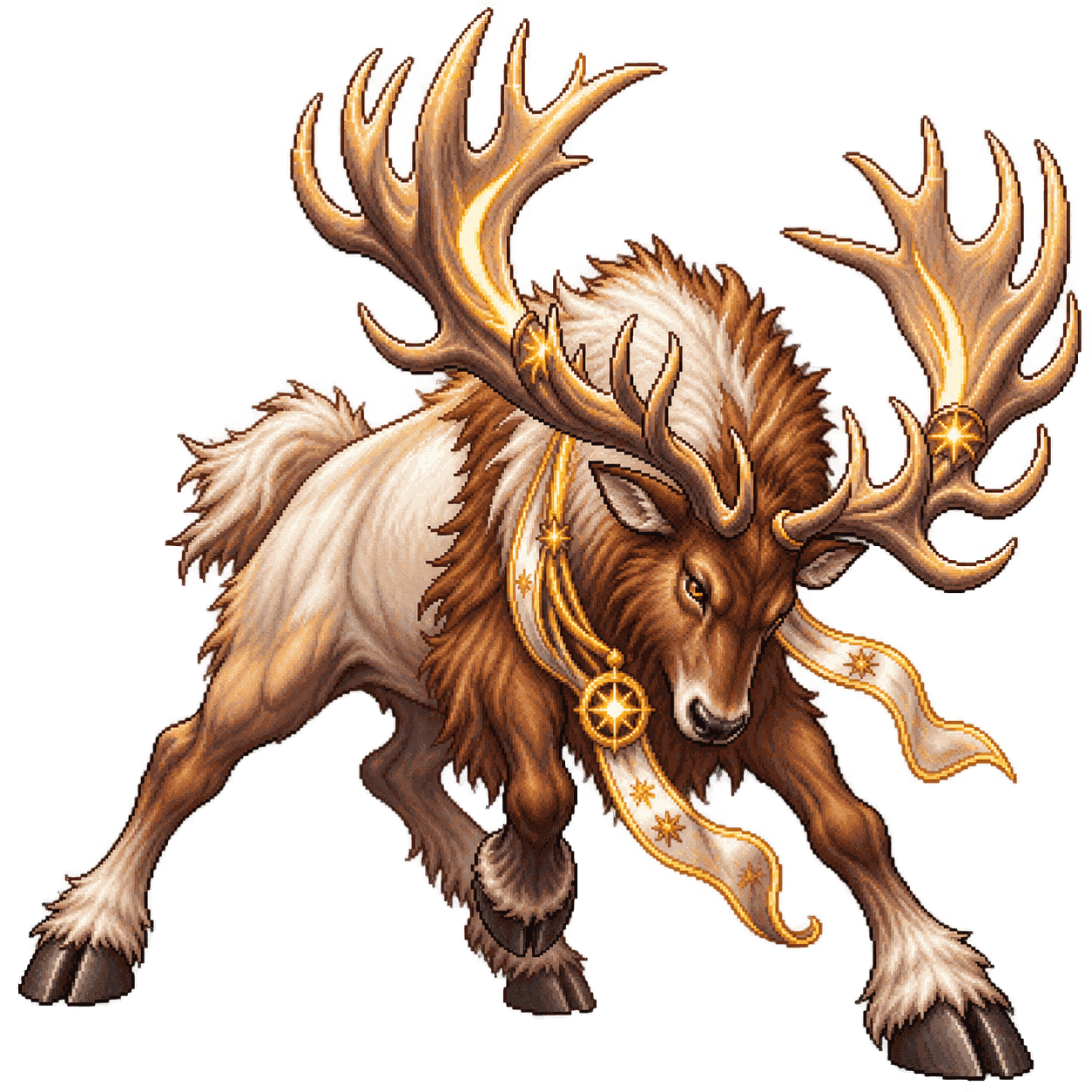 Static high-resolution pixel-art portrait of Giant Elk.