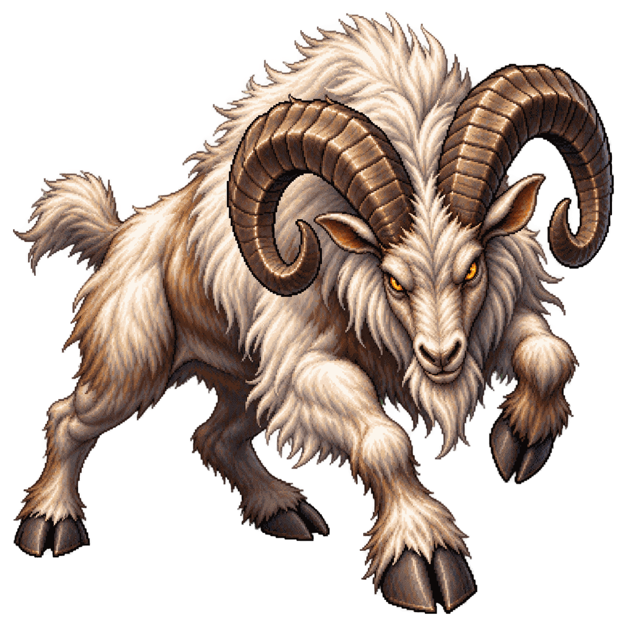 Static high-resolution pixel-art portrait of Giant Goat.