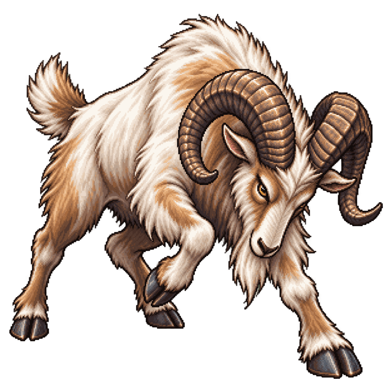 Static high-resolution pixel-art portrait of Goat.