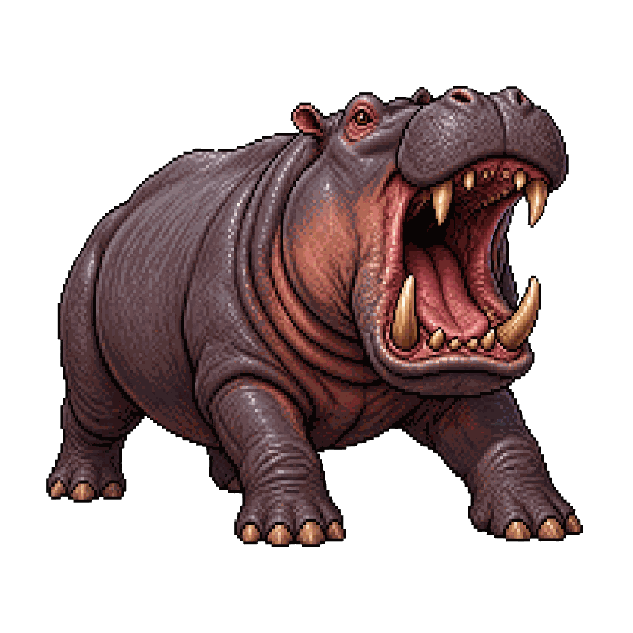 Static high-resolution pixel-art portrait of Hippopotamus.