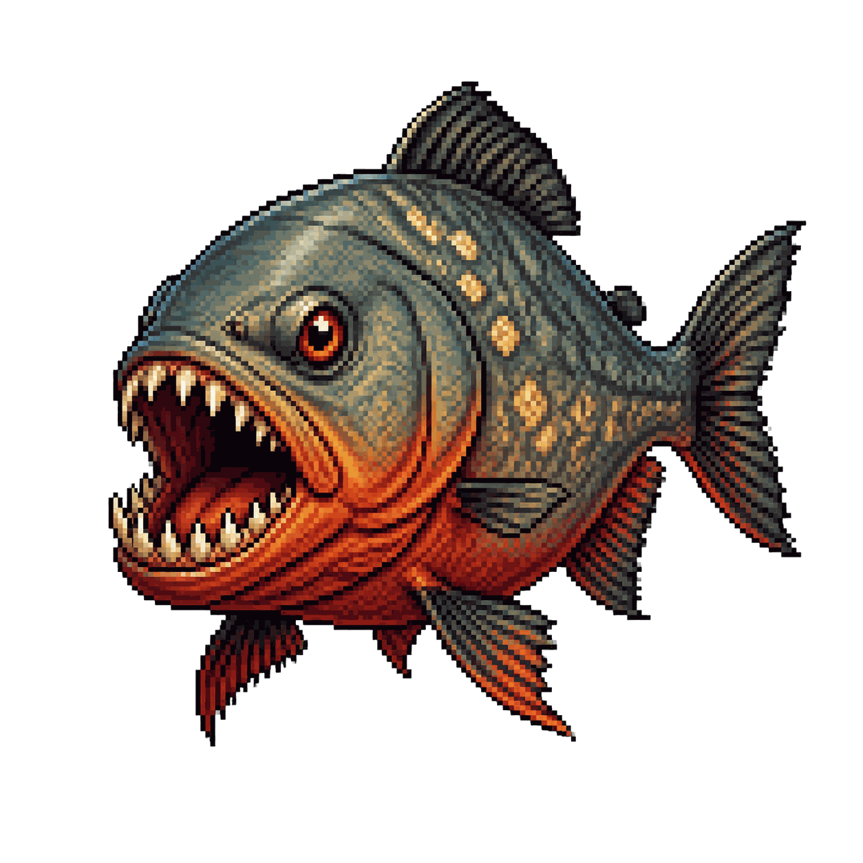 Static high-resolution pixel-art portrait of Piranha.