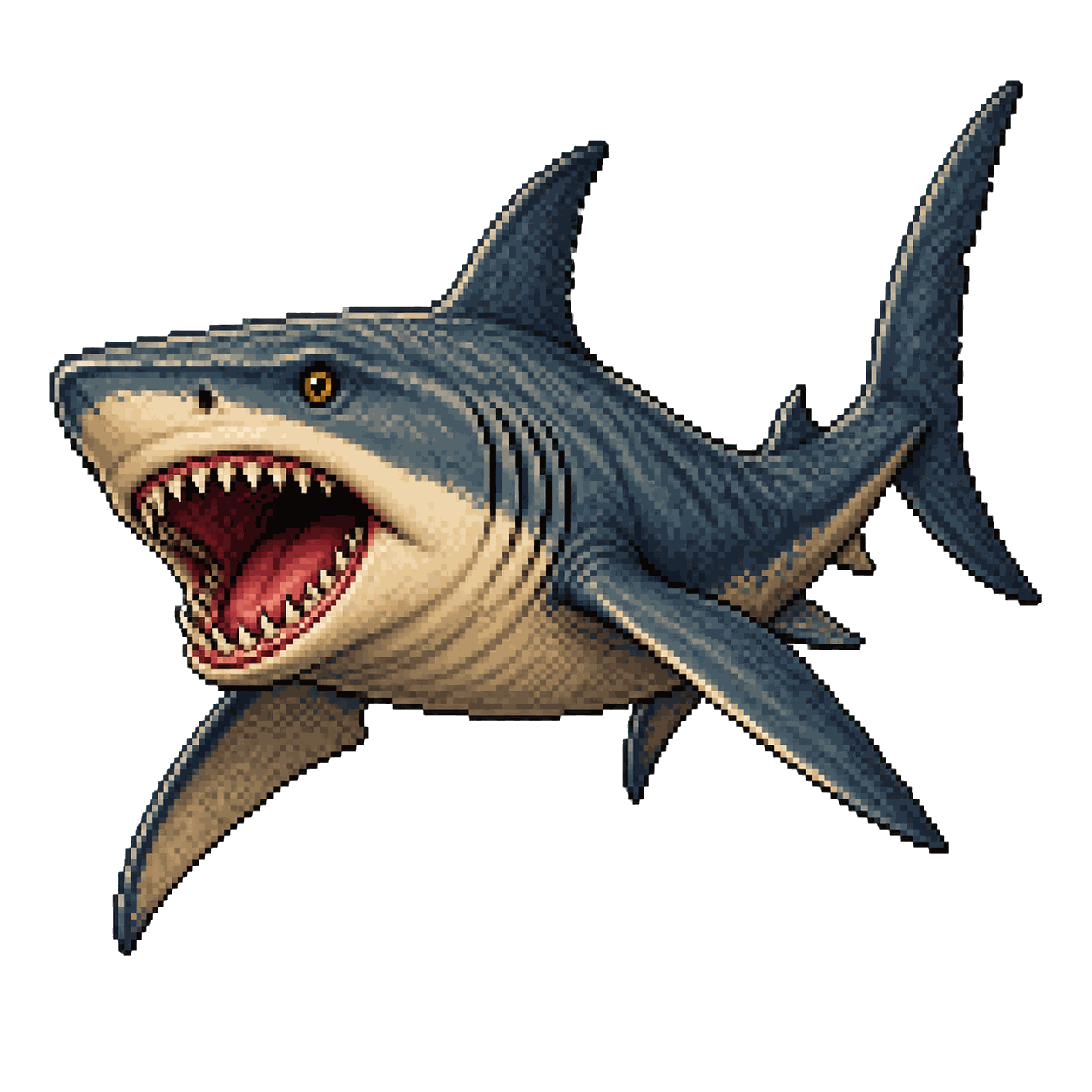 Static high-resolution pixel-art portrait of Reef Shark.