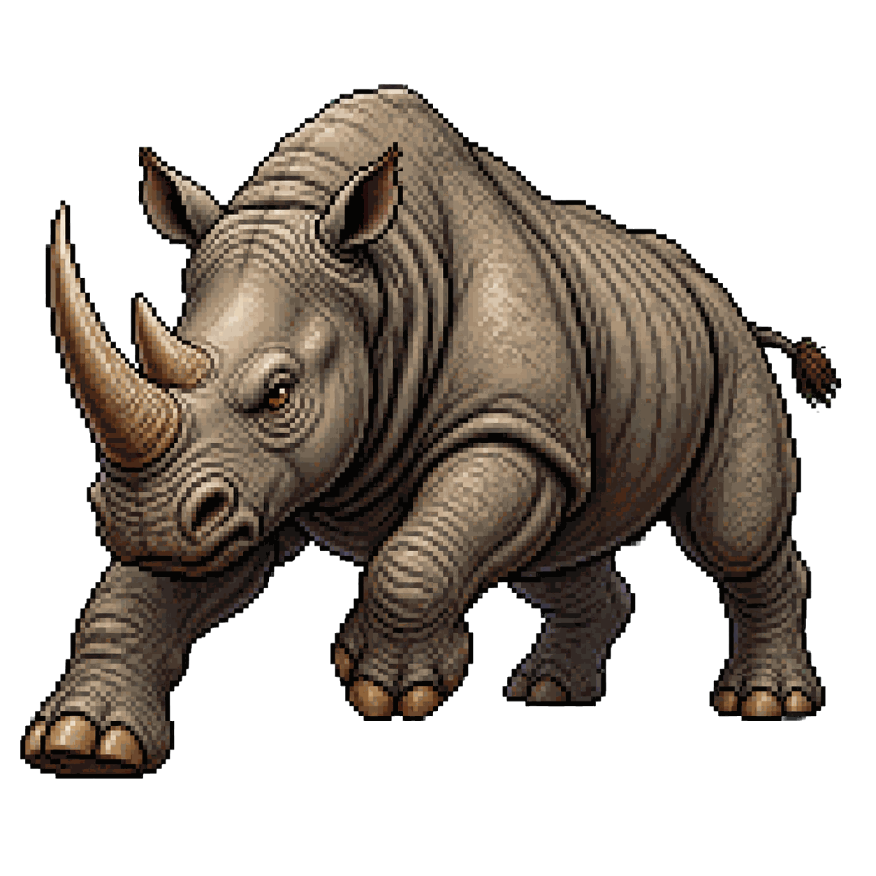 Static high-resolution pixel-art portrait of Rhinoceros.