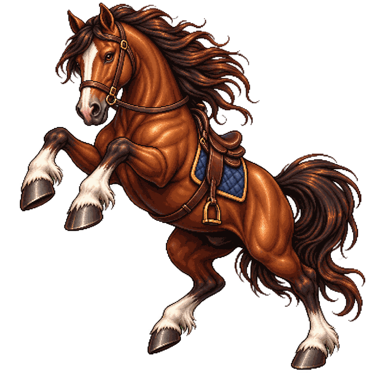 Static high-resolution pixel-art portrait of Riding Horse.