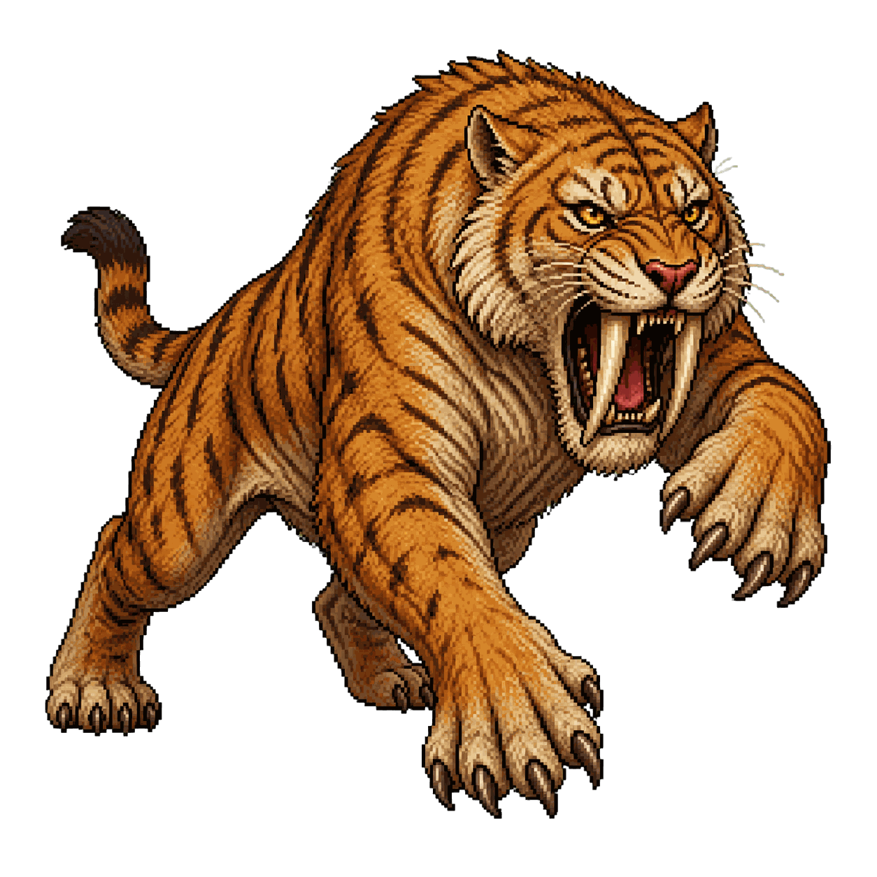 Static high-resolution pixel-art portrait of Saber-Toothed Tiger.