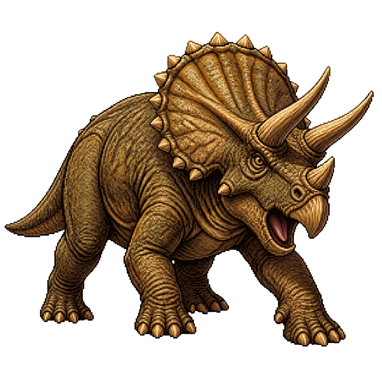 Static high-resolution pixel-art portrait of Triceratops.
