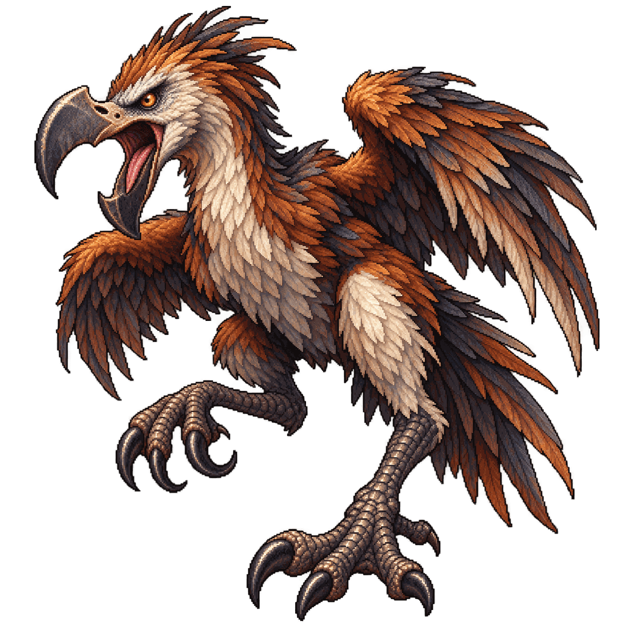Static high-resolution pixel-art portrait of Axe Beak.