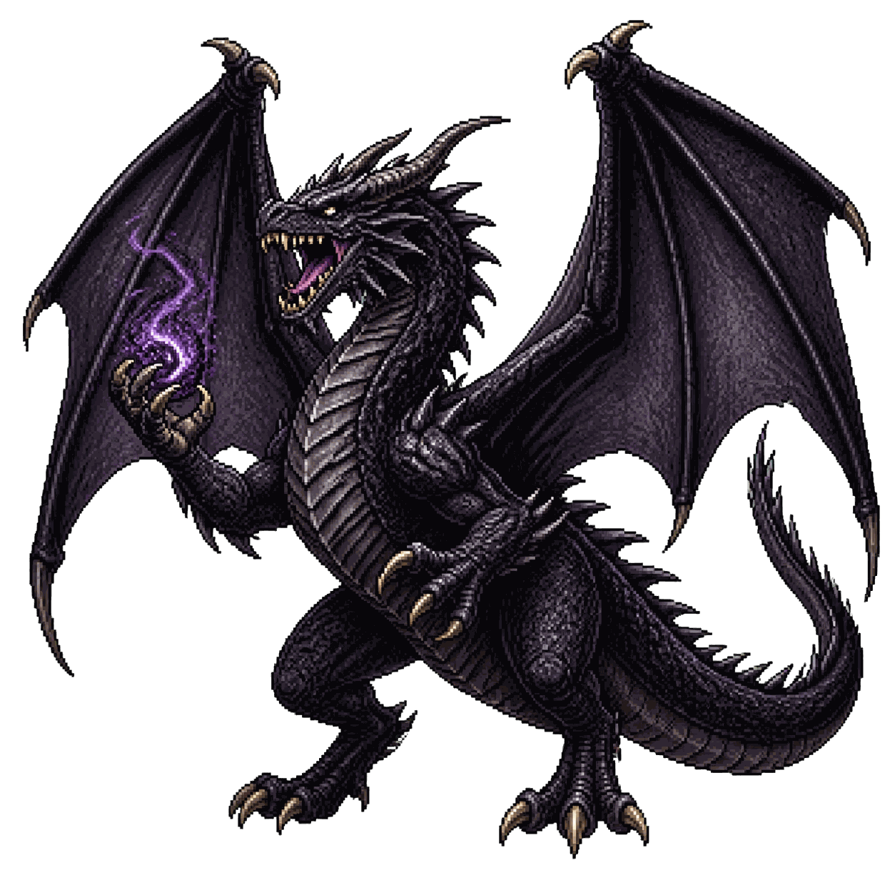 Static high-resolution pixel-art portrait of Ancient Black Dragon.