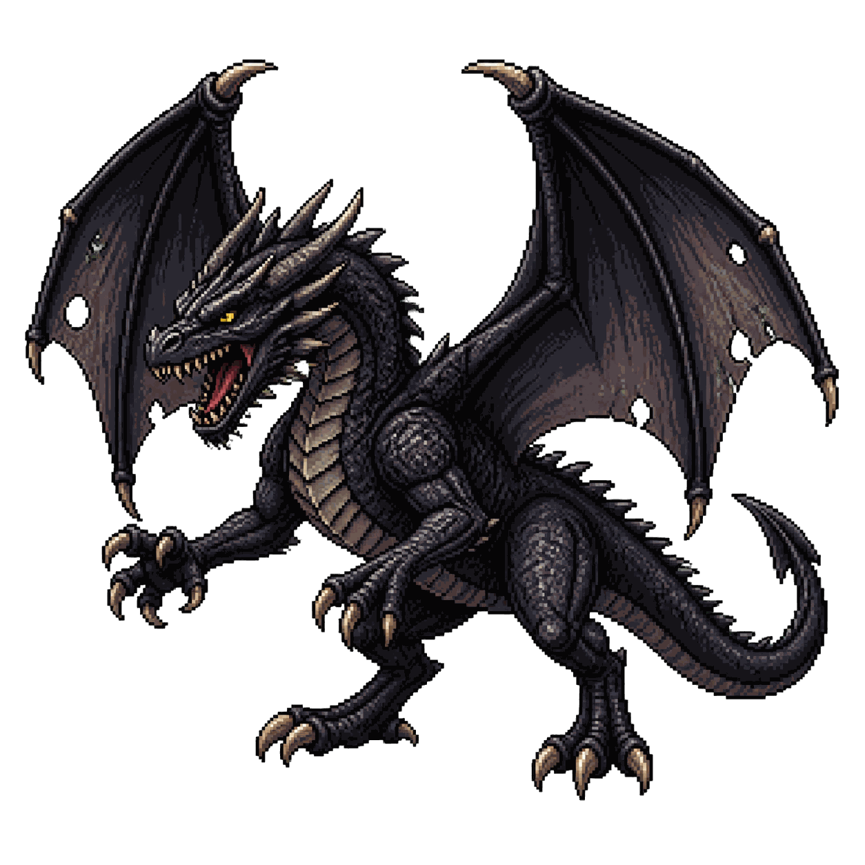Static high-resolution pixel-art portrait of Black Dragon Wyrmling.