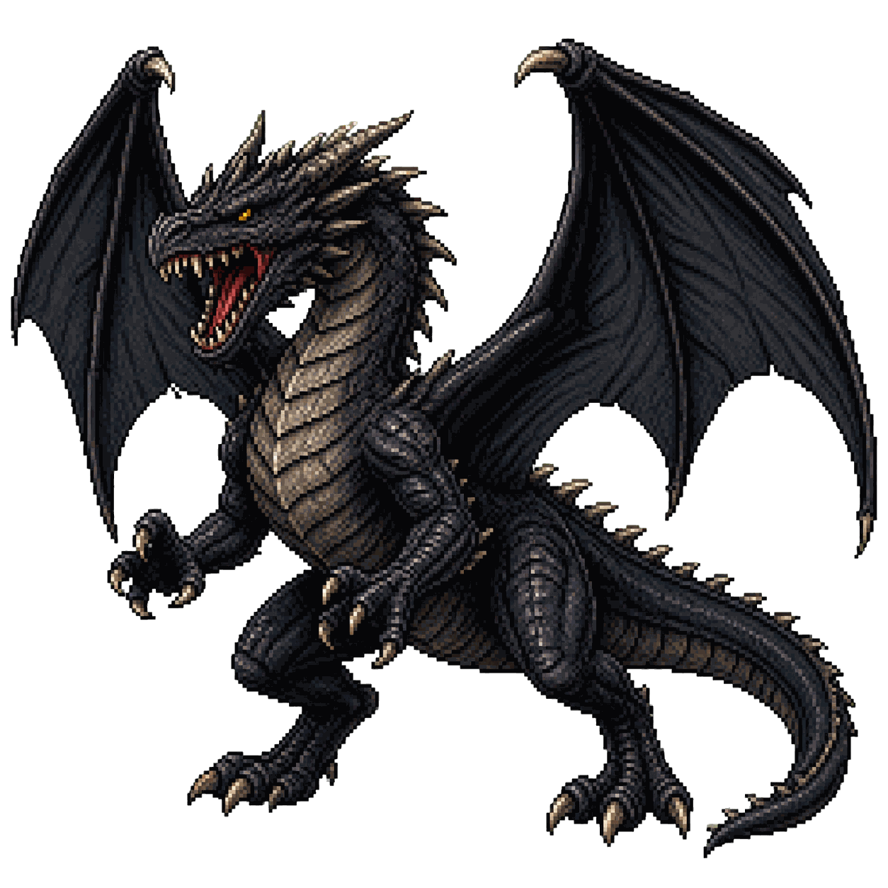 Static high-resolution pixel-art portrait of Young Black Dragon.