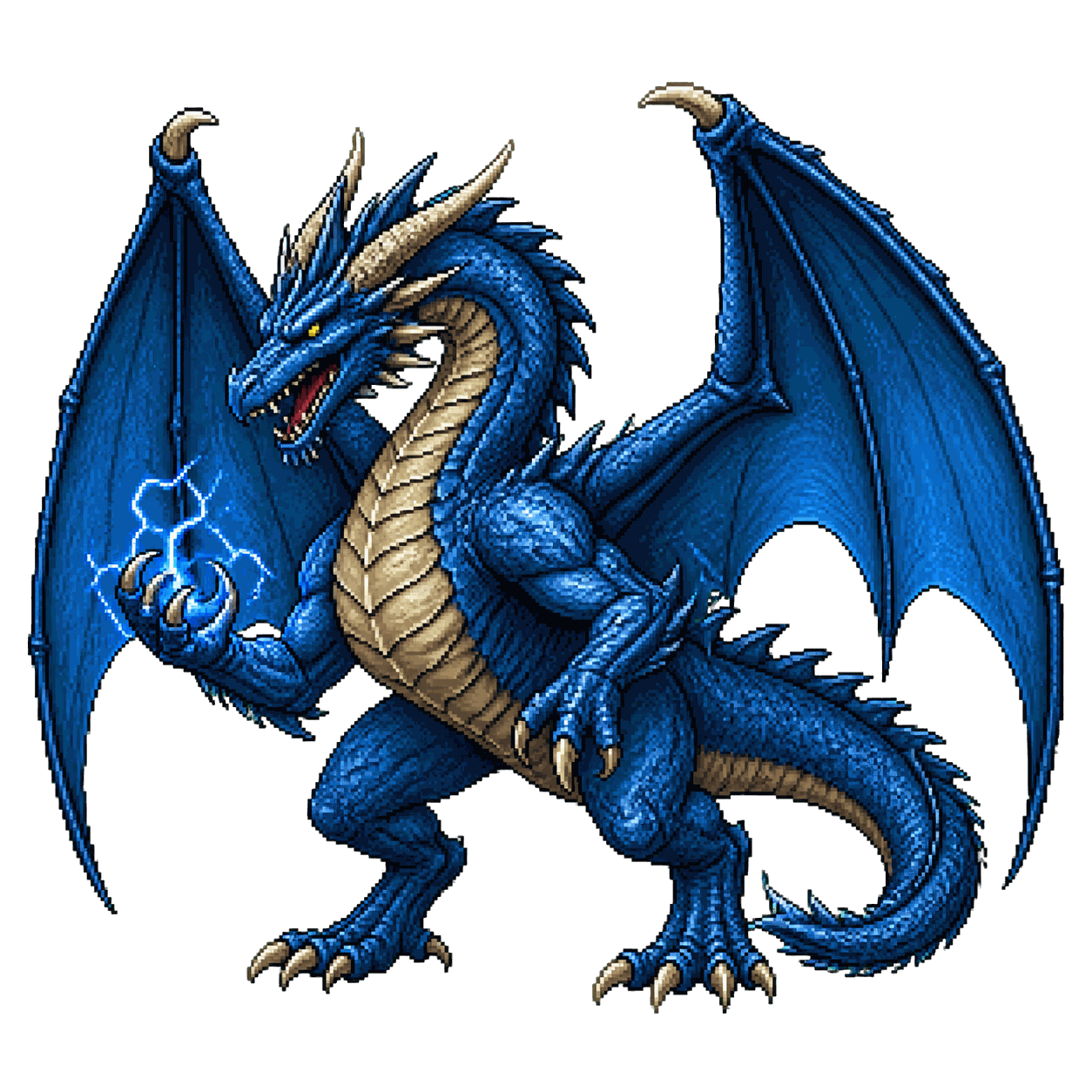 Static high-resolution pixel-art portrait of Adult Blue Dragon.