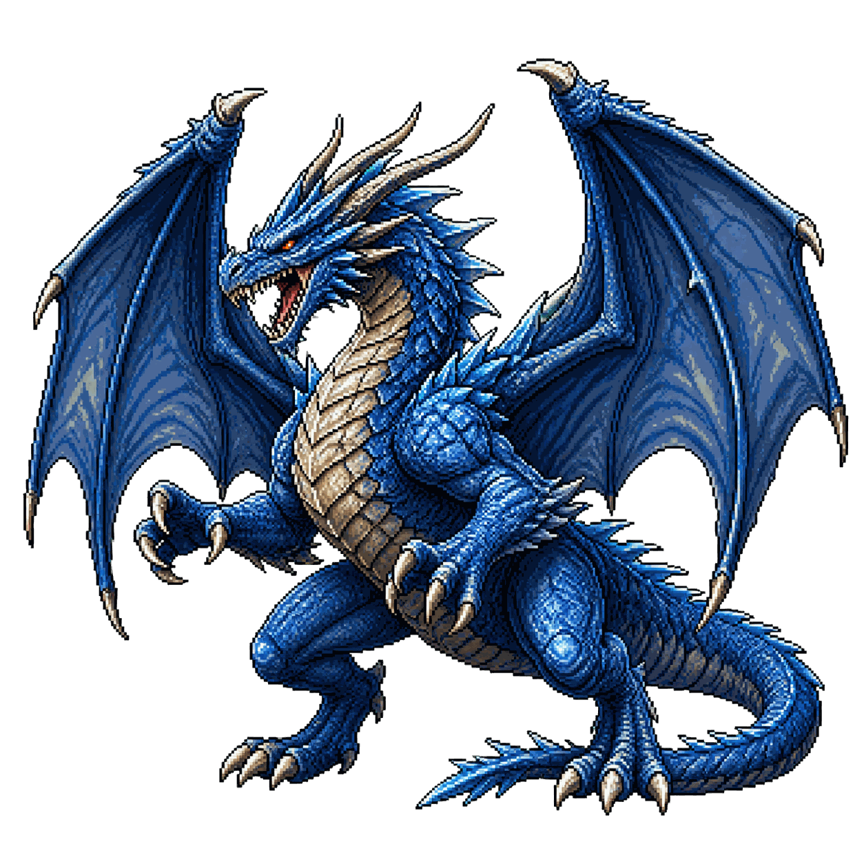 Static high-resolution pixel-art portrait of Ancient Blue Dragon.