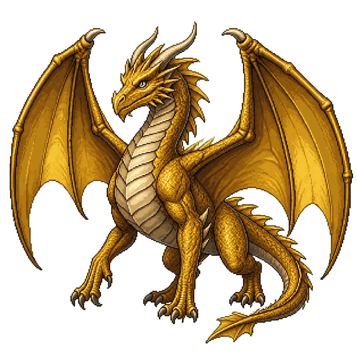 Static high-resolution pixel-art portrait of Young Brass Dragon.