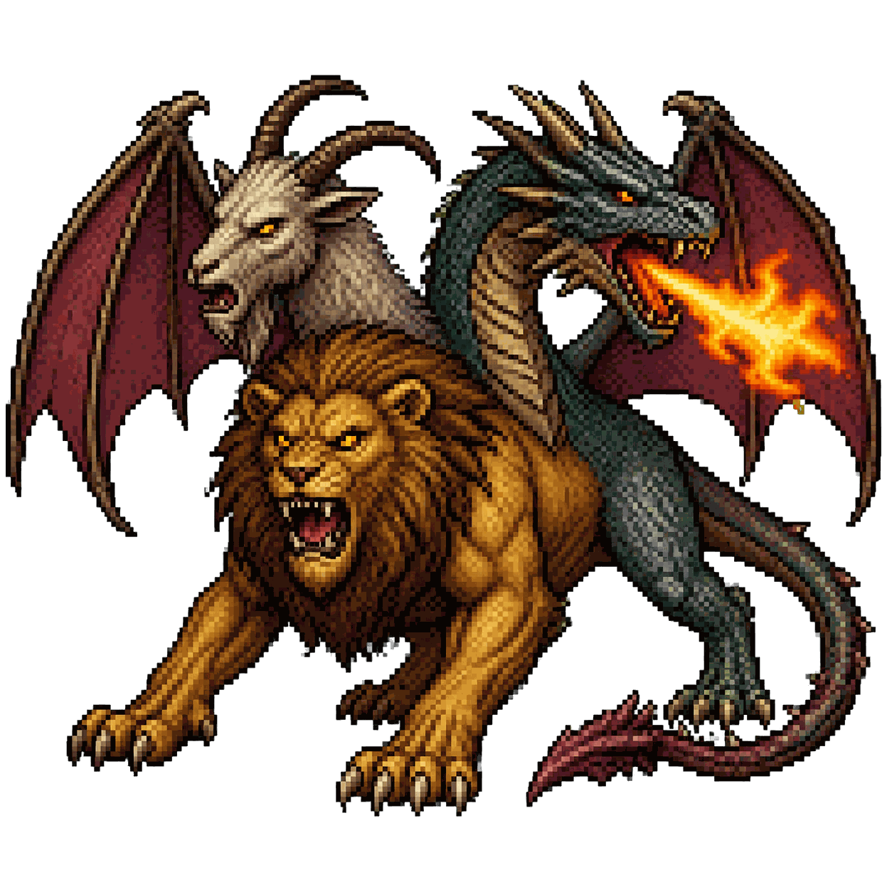 Static high-resolution pixel-art portrait of Chimera.