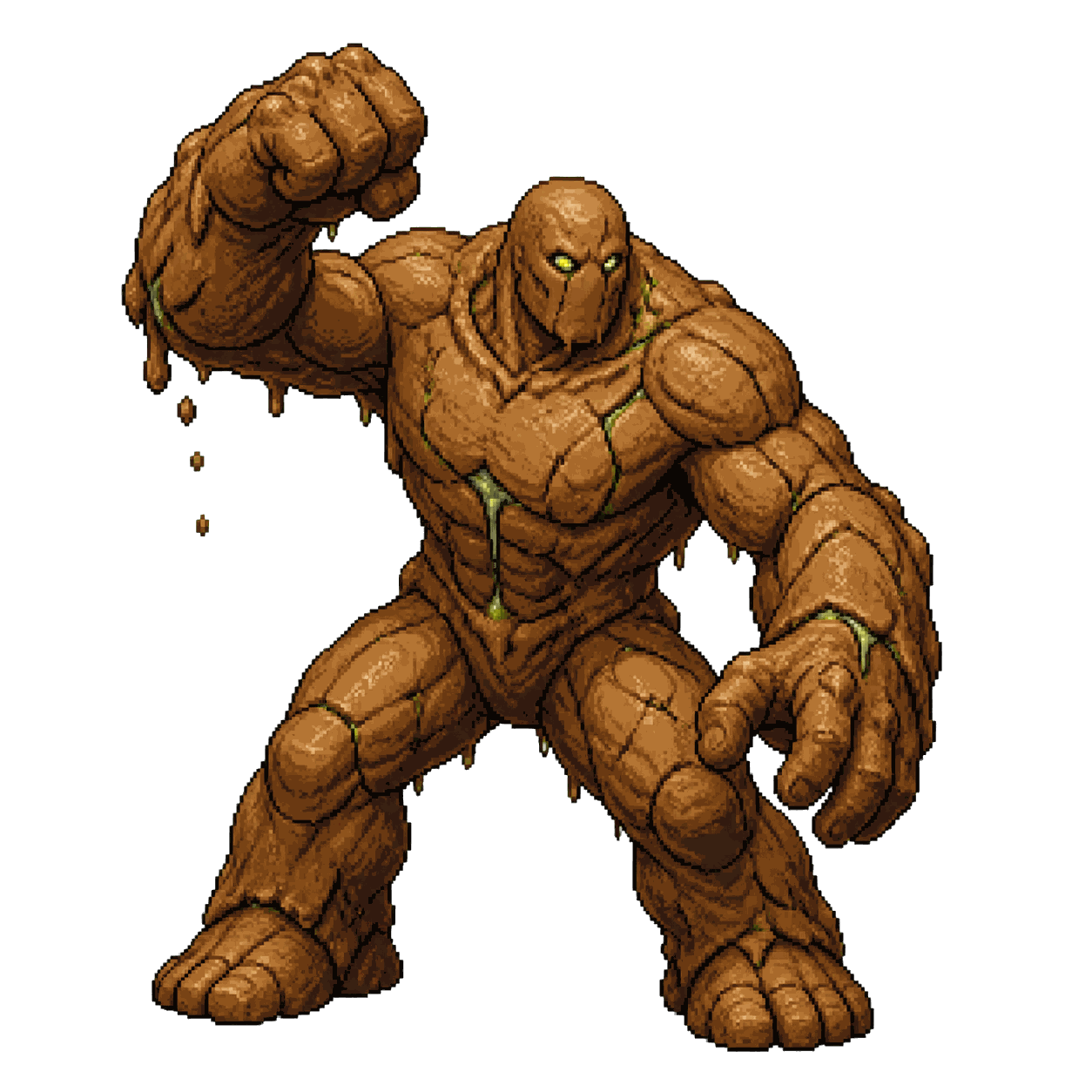 Static high-resolution pixel-art portrait of Clay Golem.