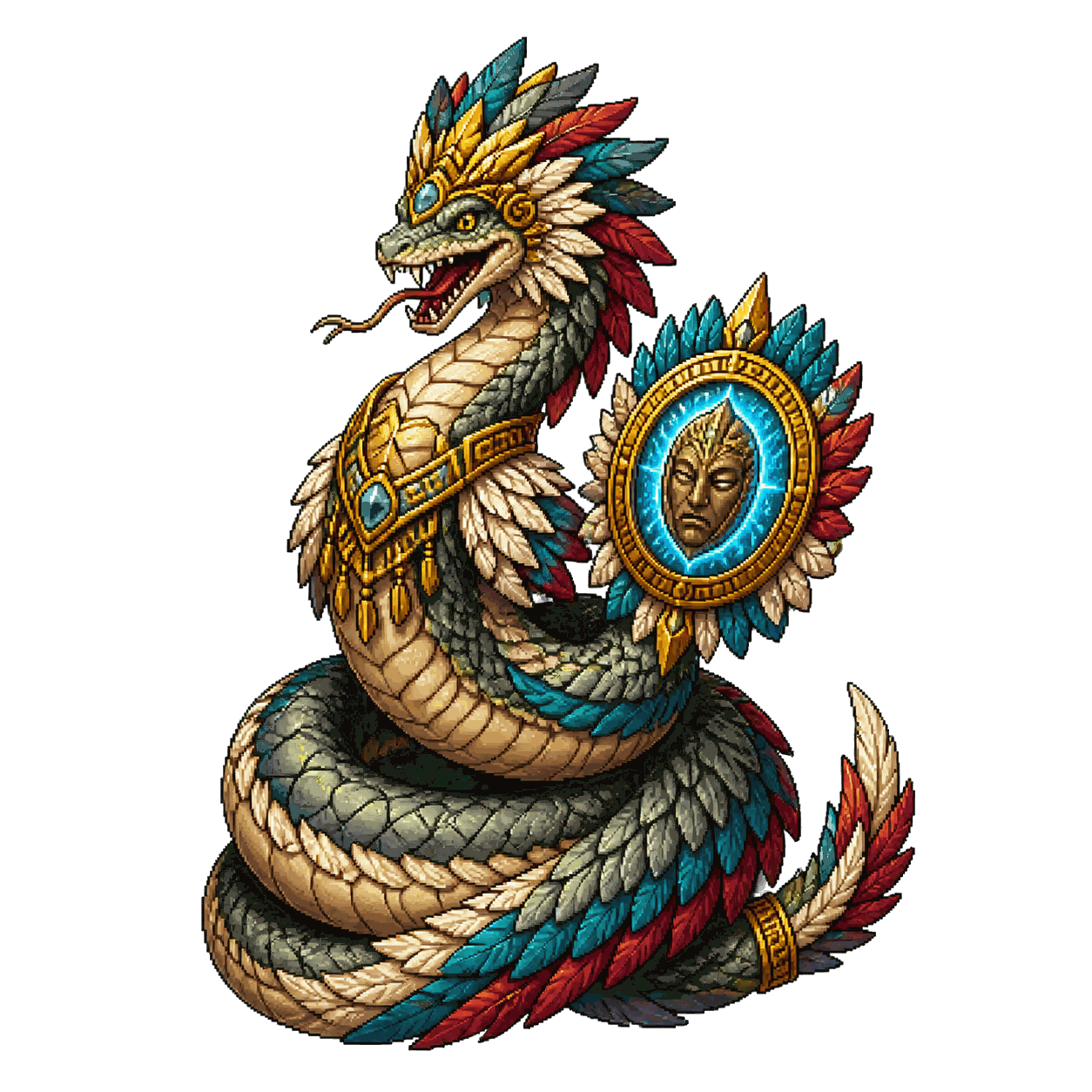 Static high-resolution pixel-art portrait of Couatl.