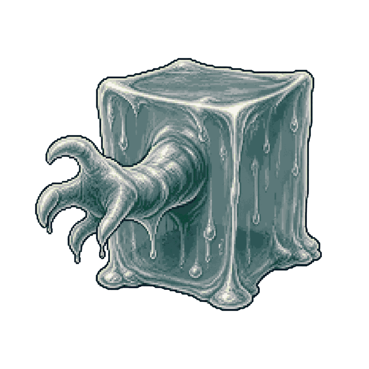 Static high-resolution pixel-art portrait of Gelatinous Cube.