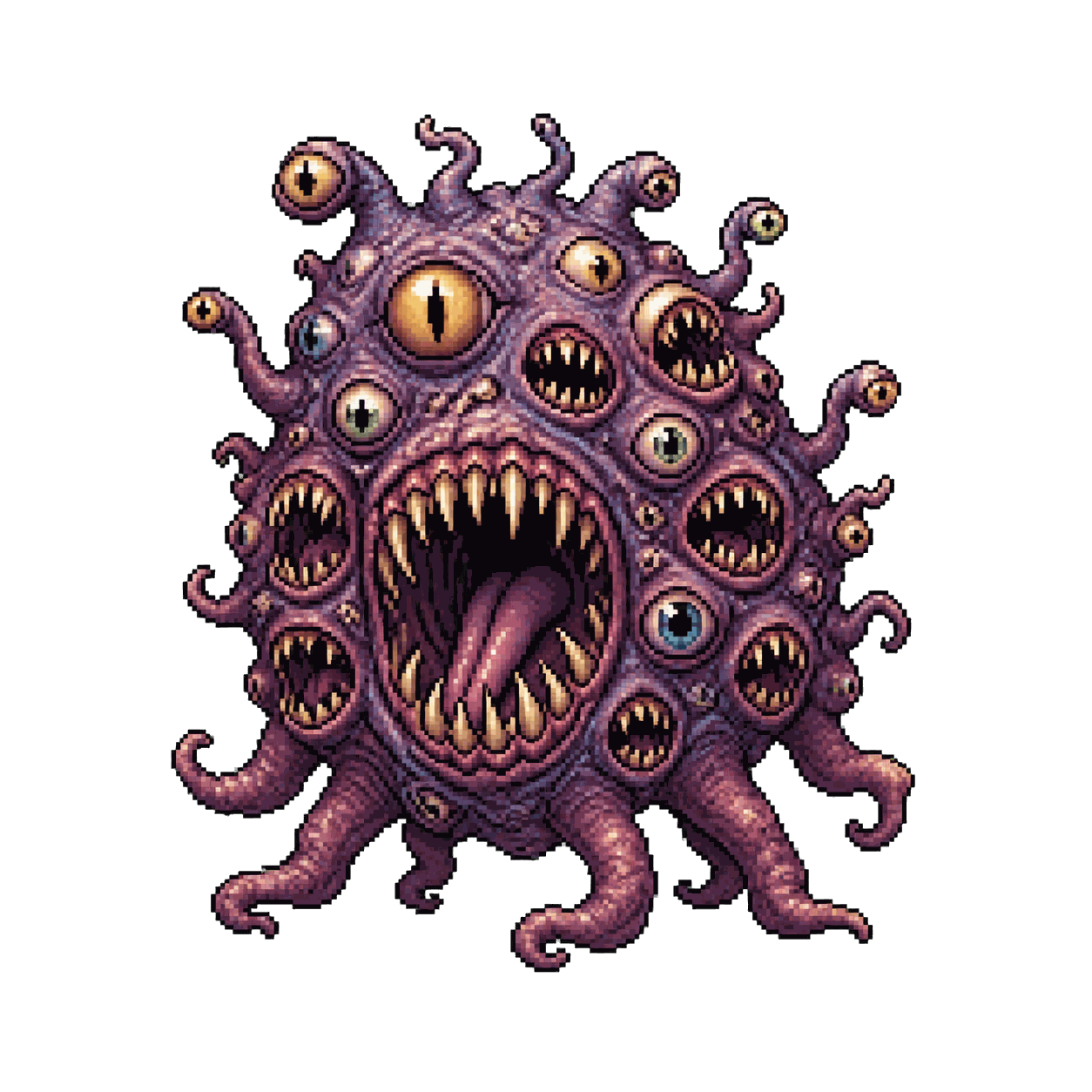 Static high-resolution pixel-art portrait of Gibbering Mouther.