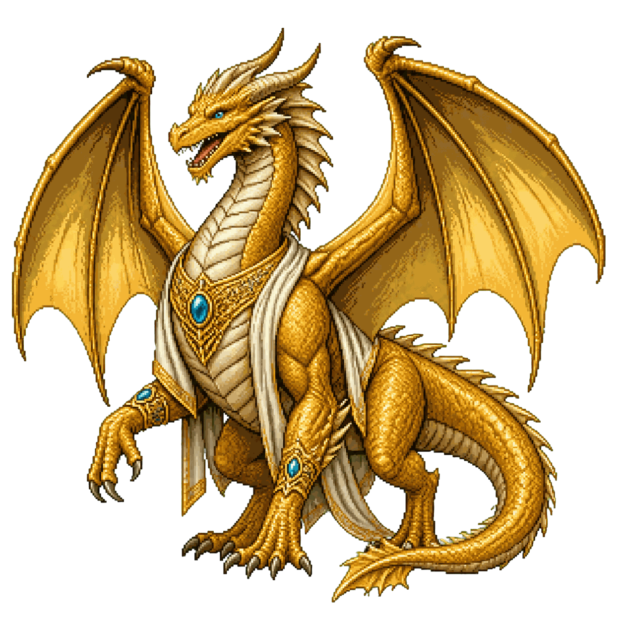 Static high-resolution pixel-art portrait of Adult Gold Dragon.