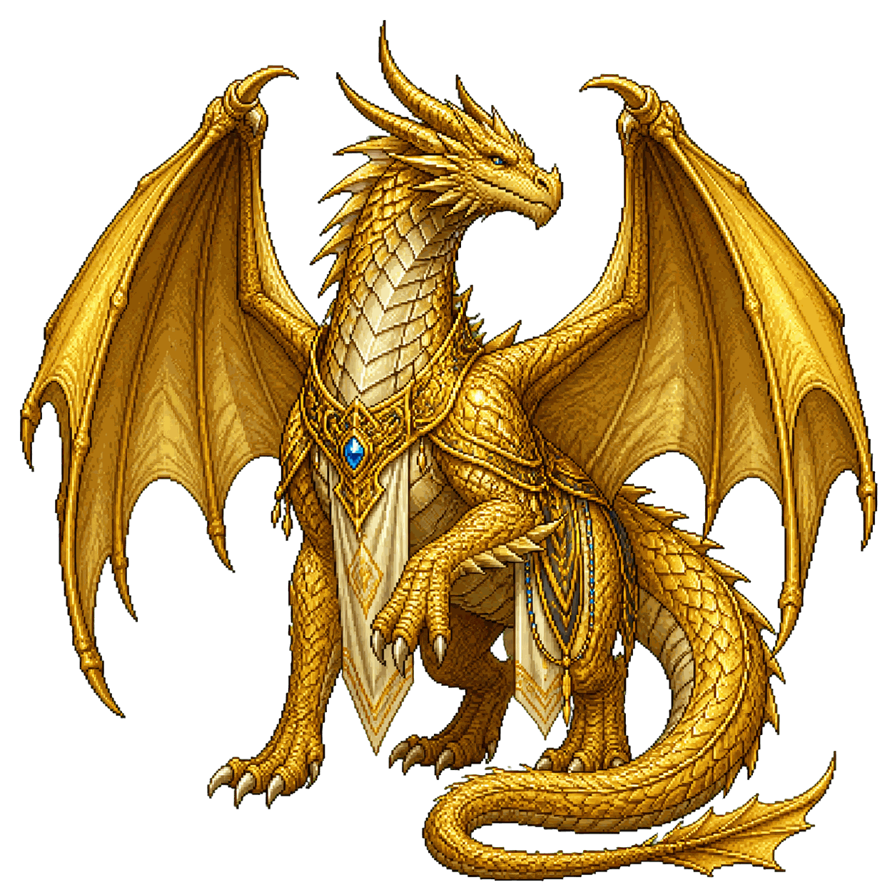 Static high-resolution pixel-art portrait of Ancient Gold Dragon.