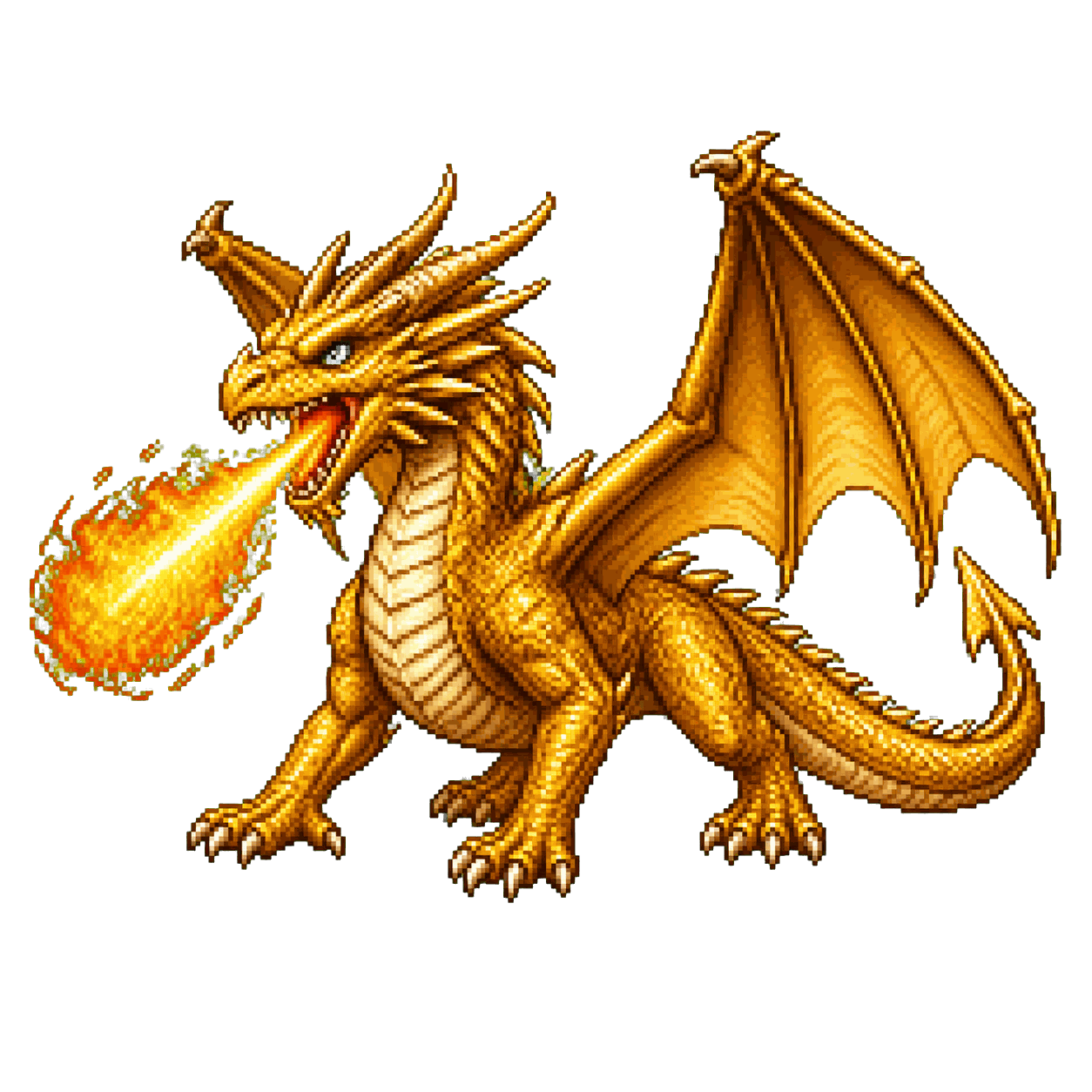 Static high-resolution pixel-art portrait of Gold Dragon Wyrmling.
