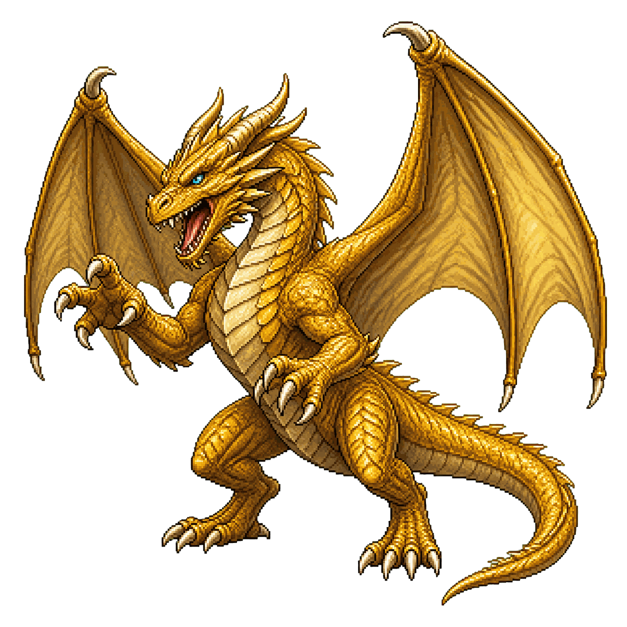 Static high-resolution pixel-art portrait of Young Gold Dragon.