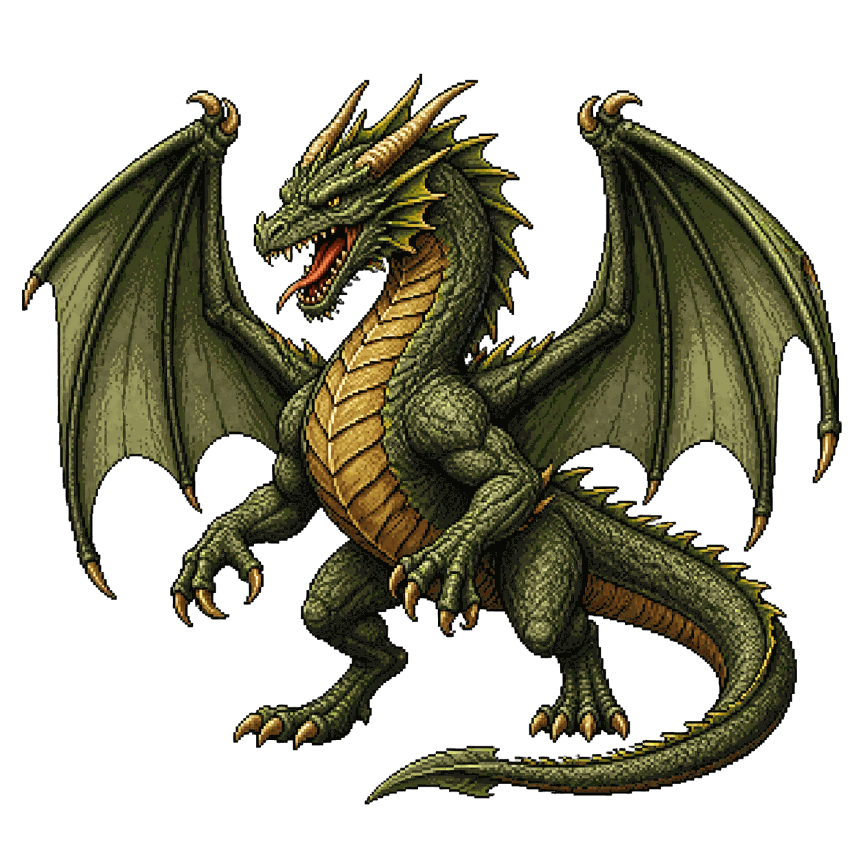 Static high-resolution pixel-art portrait of Adult Green Dragon.