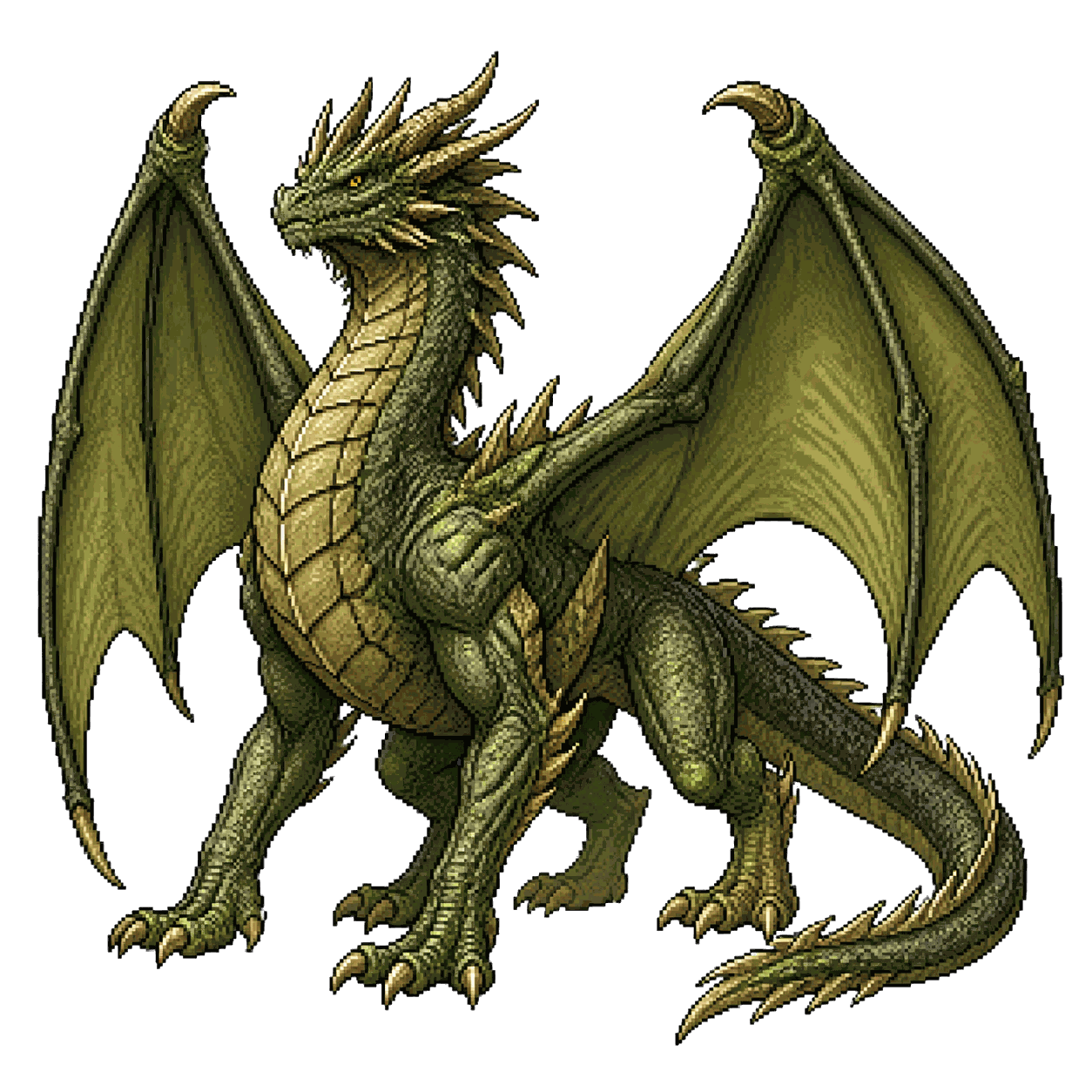 Static high-resolution pixel-art portrait of Ancient Green Dragon.