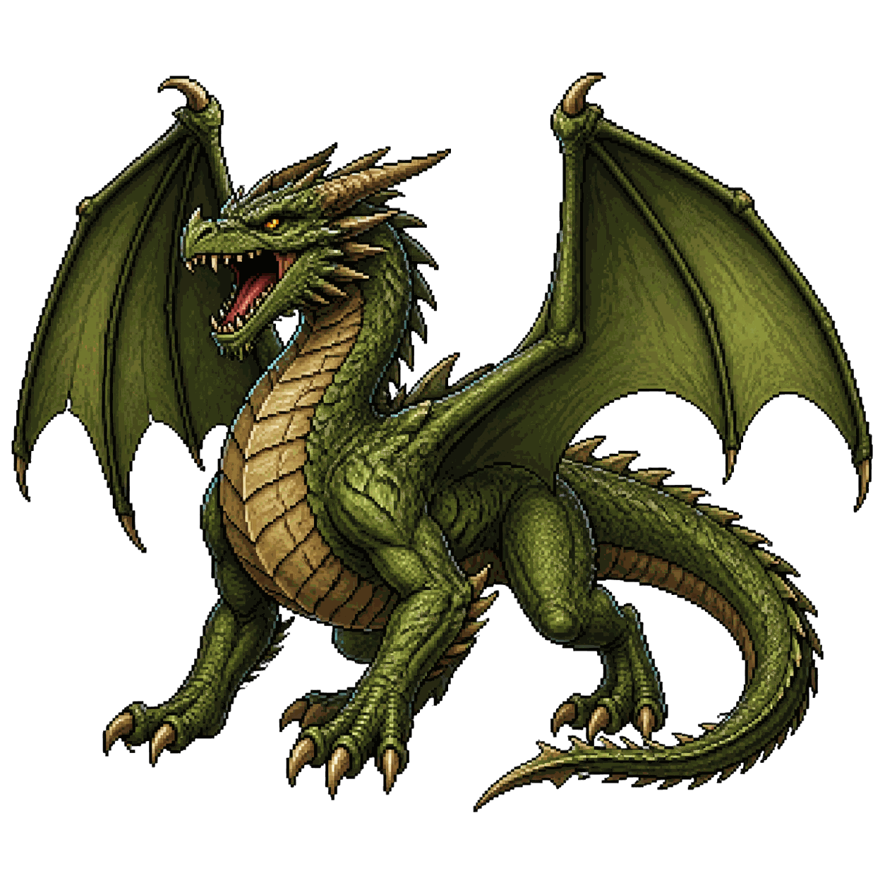 Static high-resolution pixel-art portrait of Young Green Dragon.