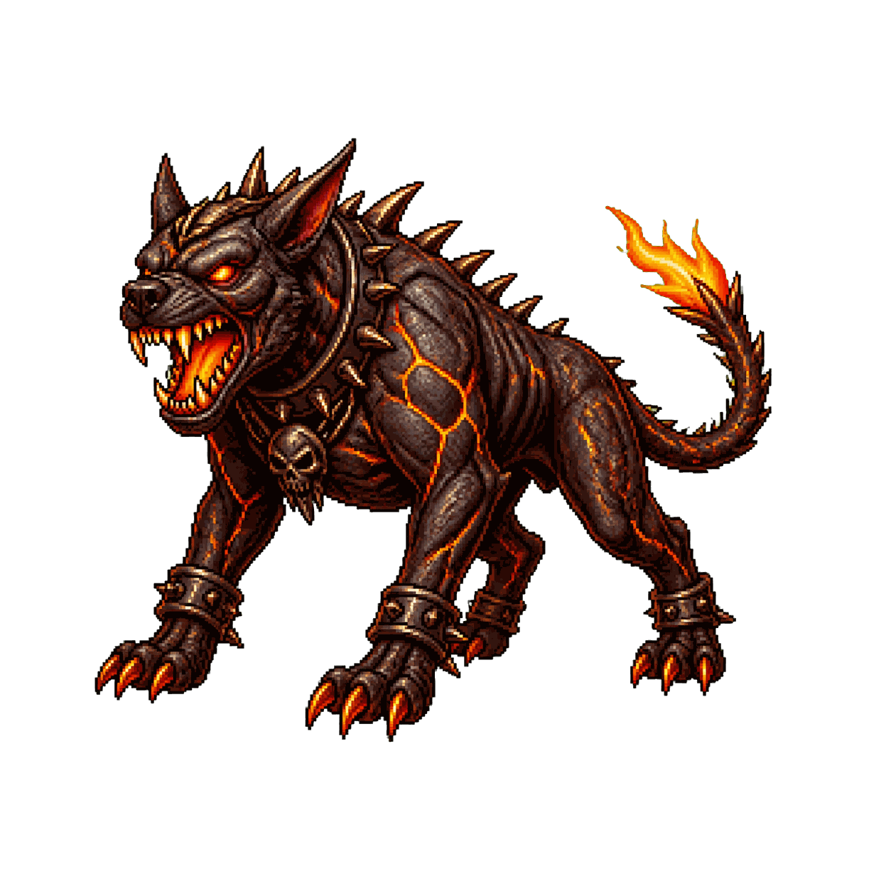 Static high-resolution pixel-art portrait of Hell Hound.