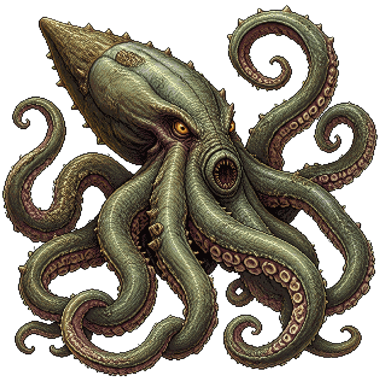 Static high-resolution pixel-art portrait of Kraken.
