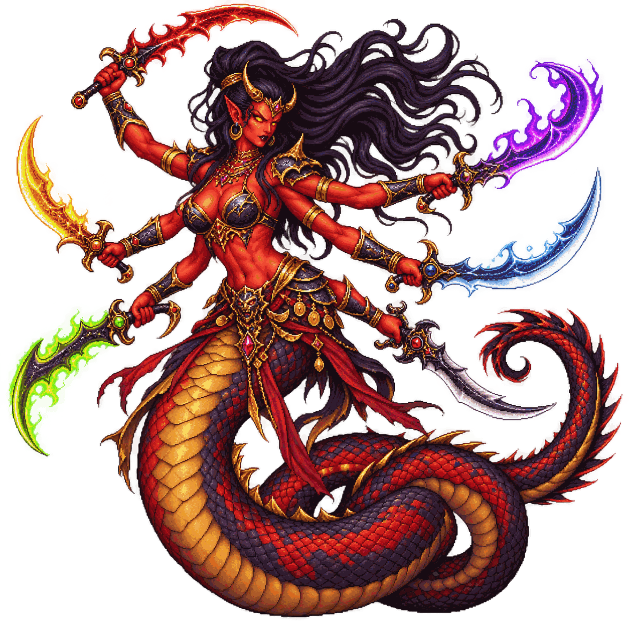 Static high-resolution pixel-art portrait of Marilith.