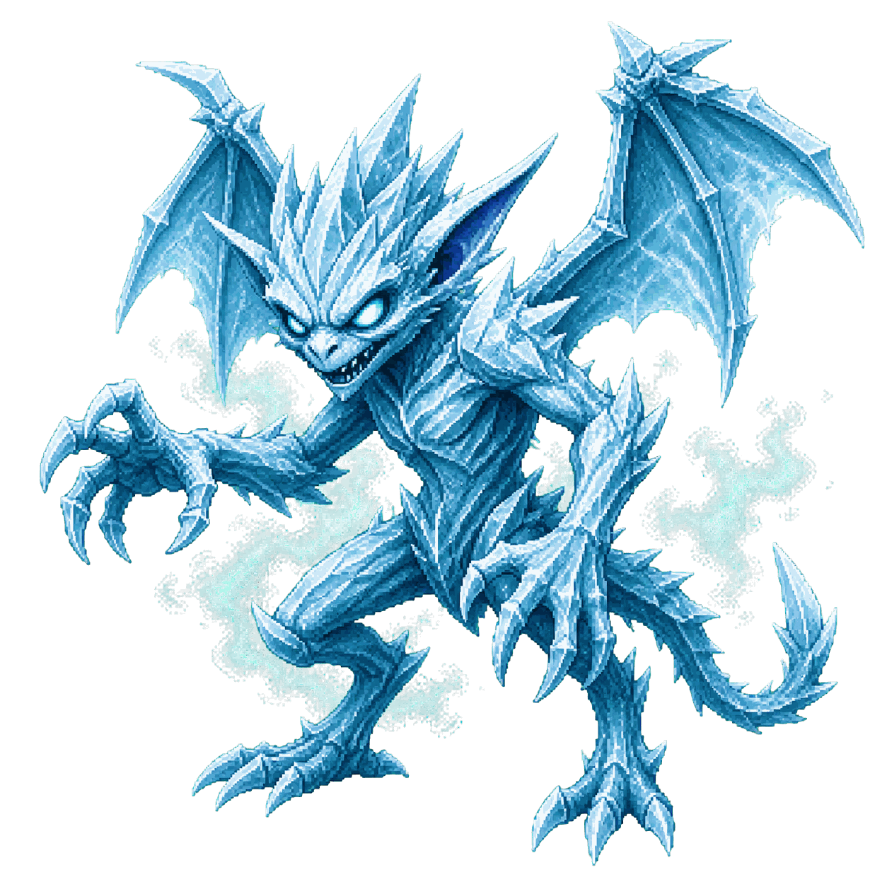 Static high-resolution pixel-art portrait of Ice Mephit.