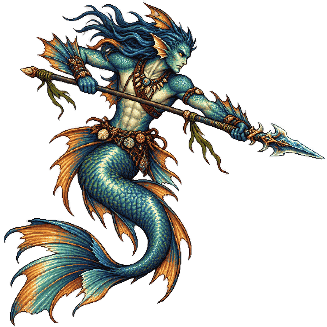 Static high-resolution pixel-art portrait of Merfolk Skirmisher.