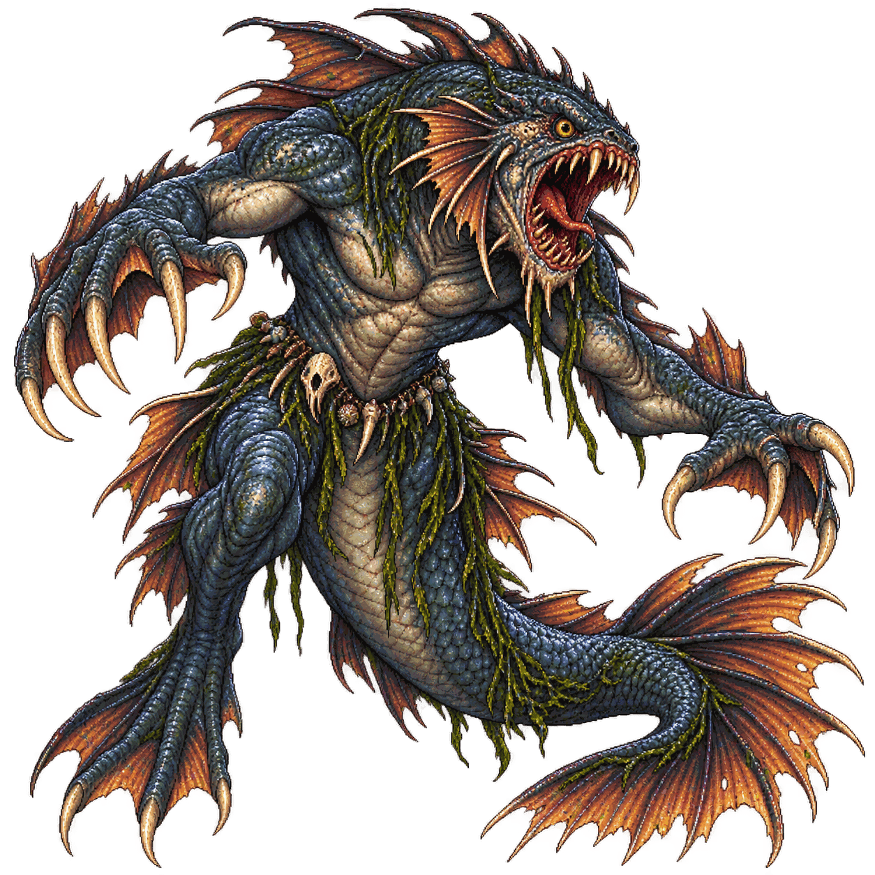 Static high-resolution pixel-art portrait of Merrow.
