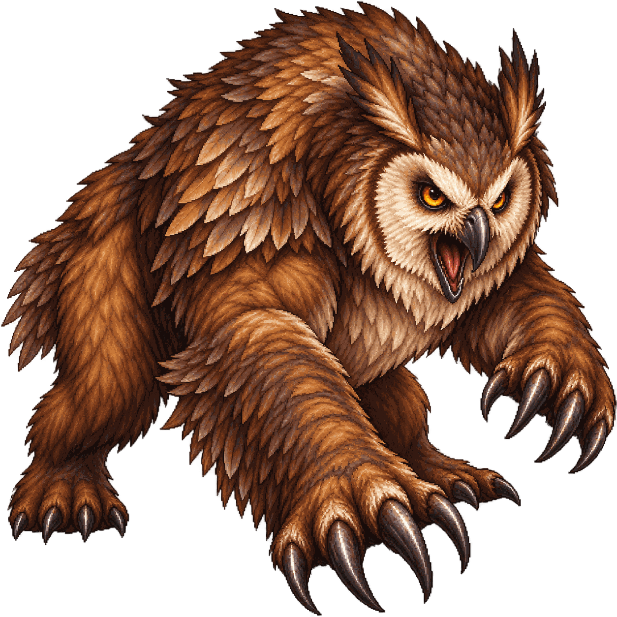 Static high-resolution pixel-art portrait of Owlbear.