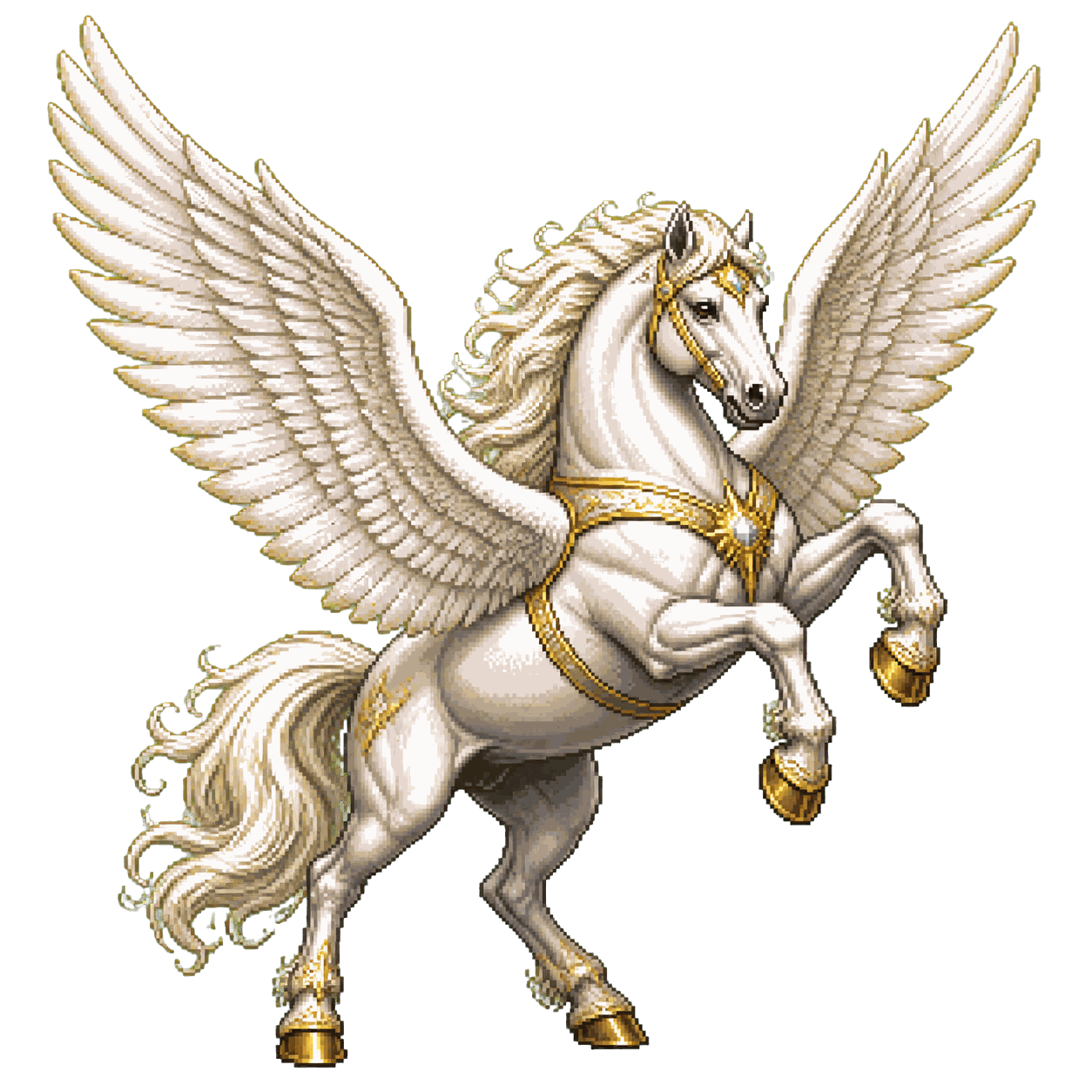 Static high-resolution pixel-art portrait of Pegasus.