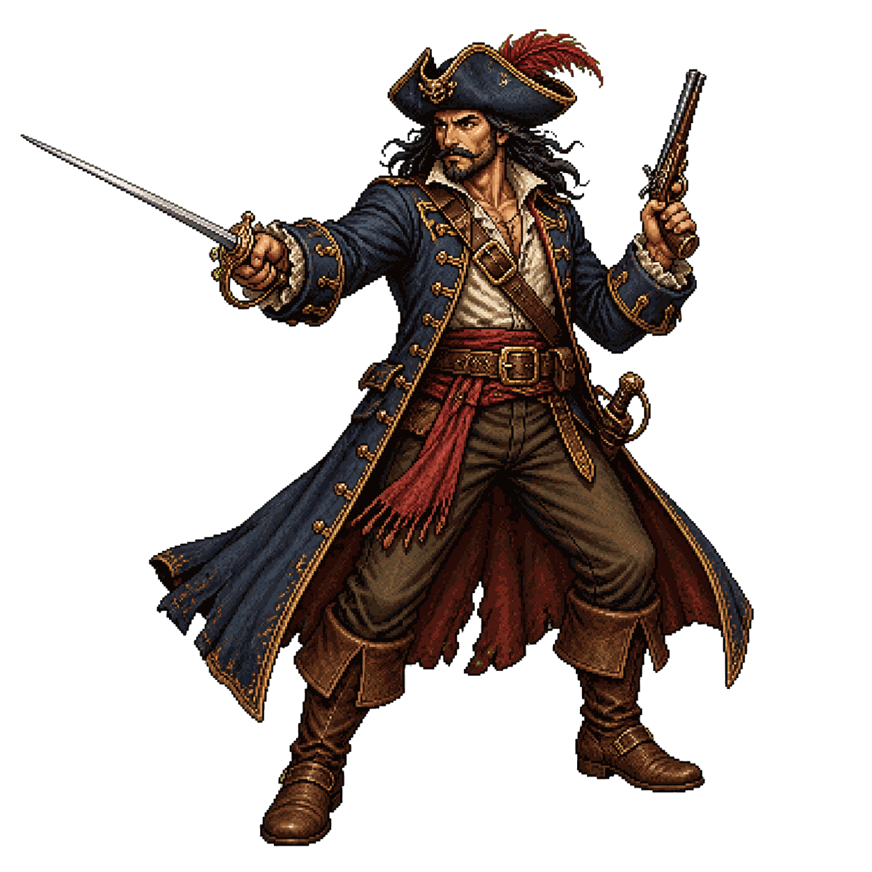 Static high-resolution pixel-art portrait of Pirate Captain.