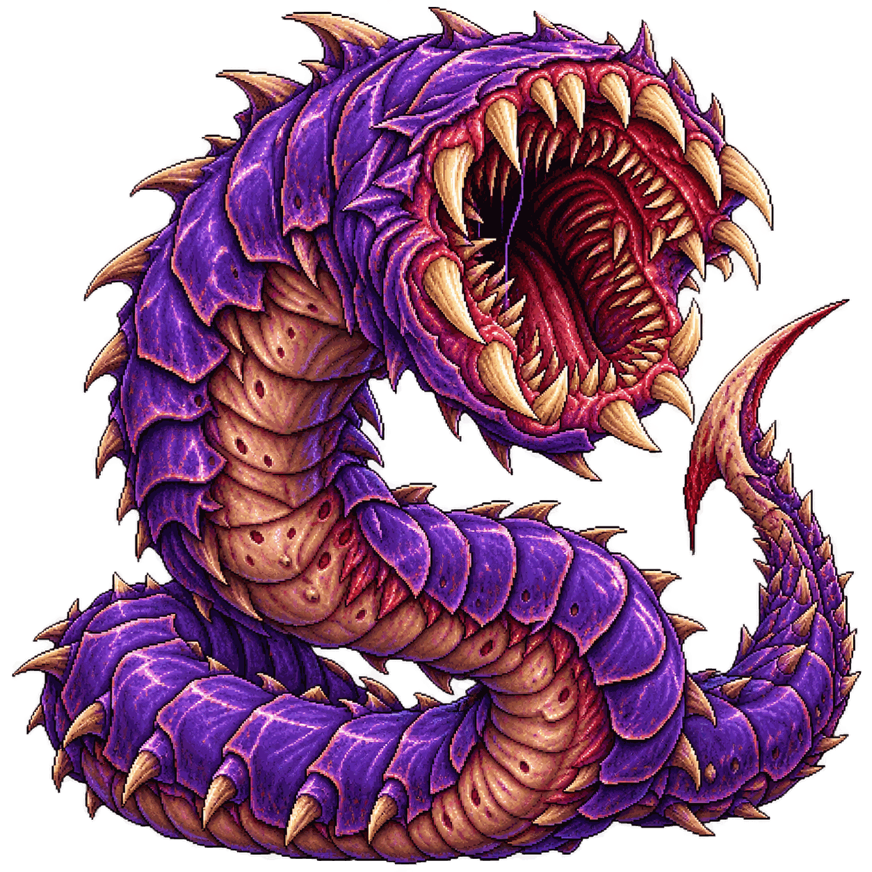 Static high-resolution pixel-art portrait of Purple Worm.