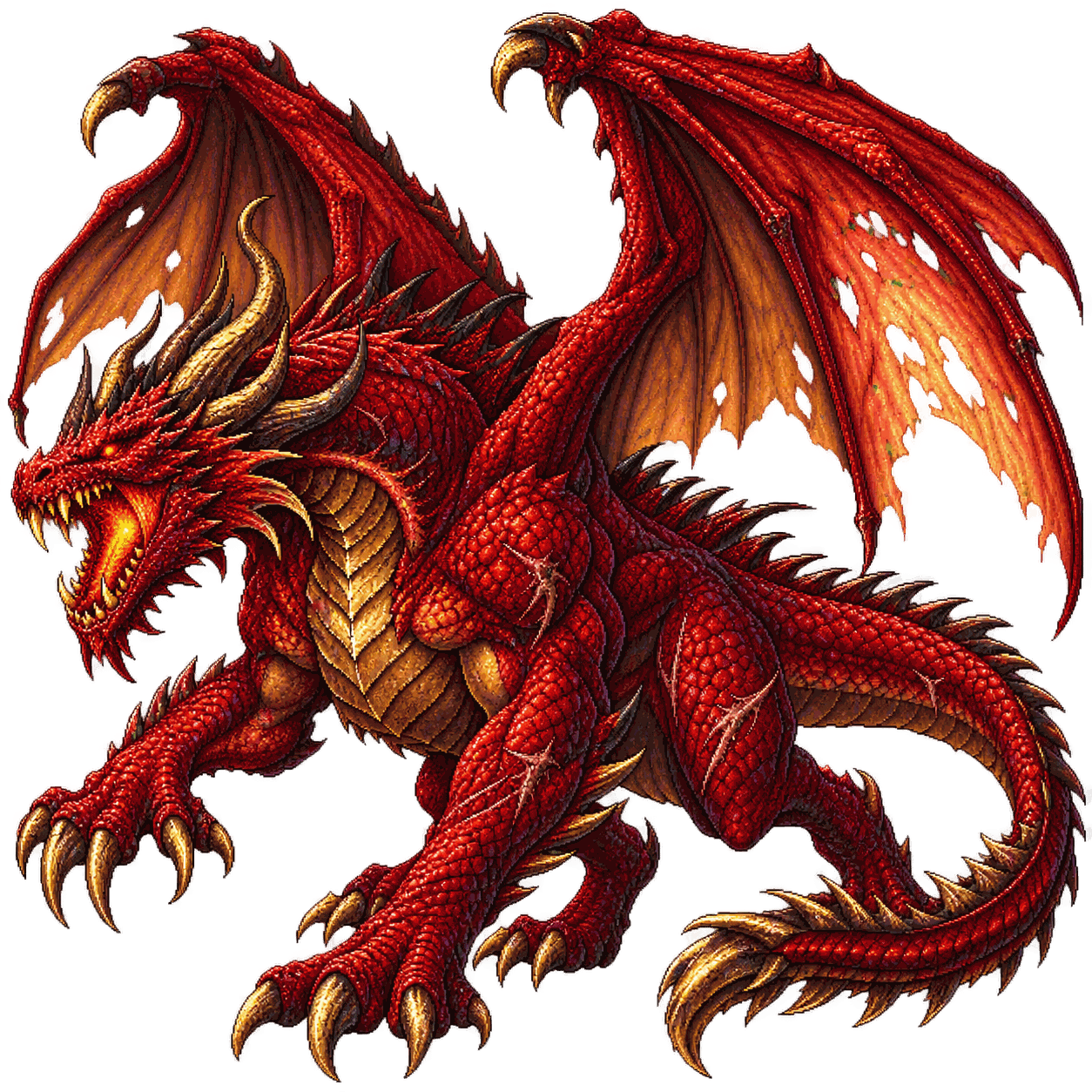 Static high-resolution pixel-art portrait of Ancient Red Dragon.