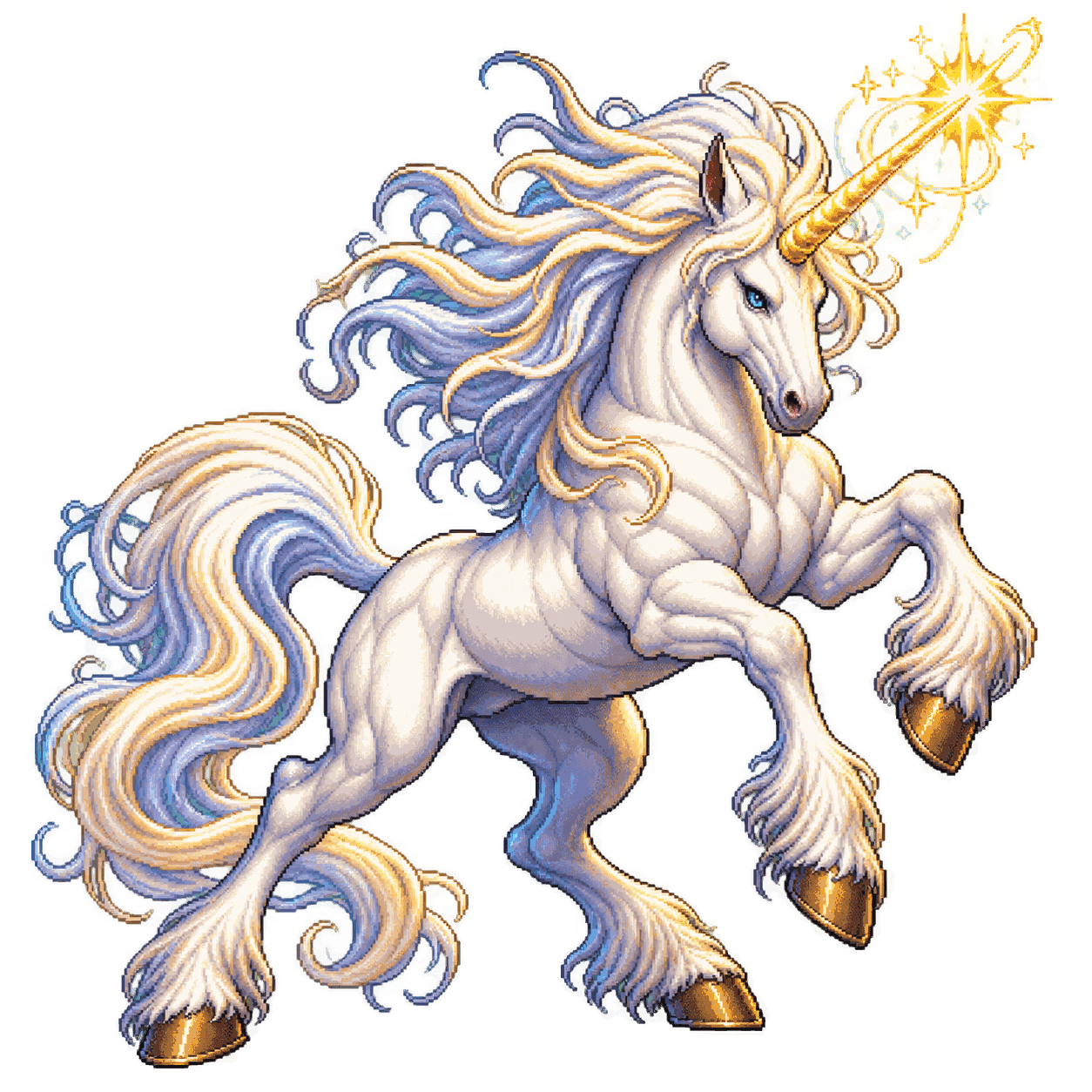 Static high-resolution pixel-art portrait of Unicorn.