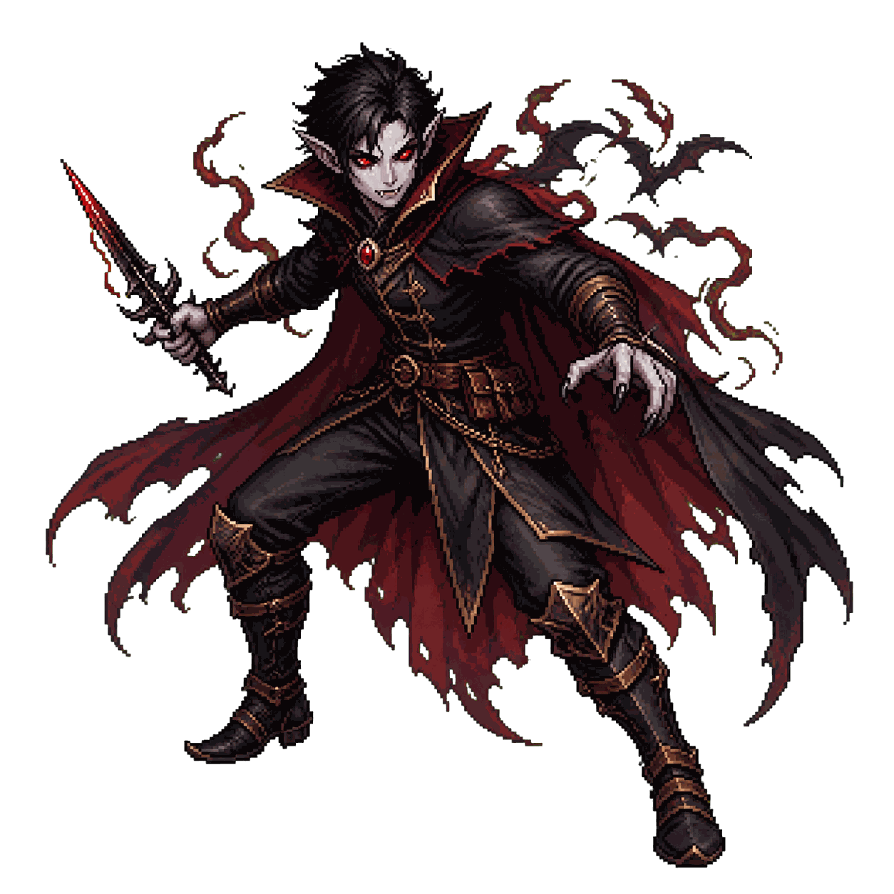Static high-resolution pixel-art portrait of Vampire Familiar.