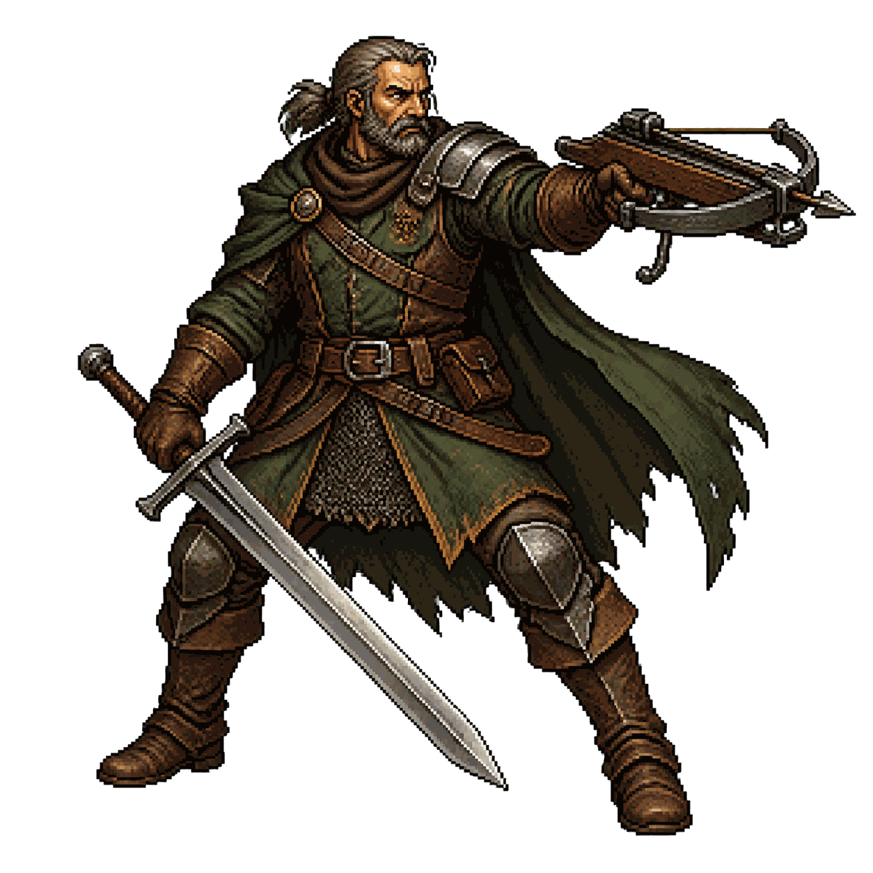 Static high-resolution pixel-art portrait of Warrior Veteran.