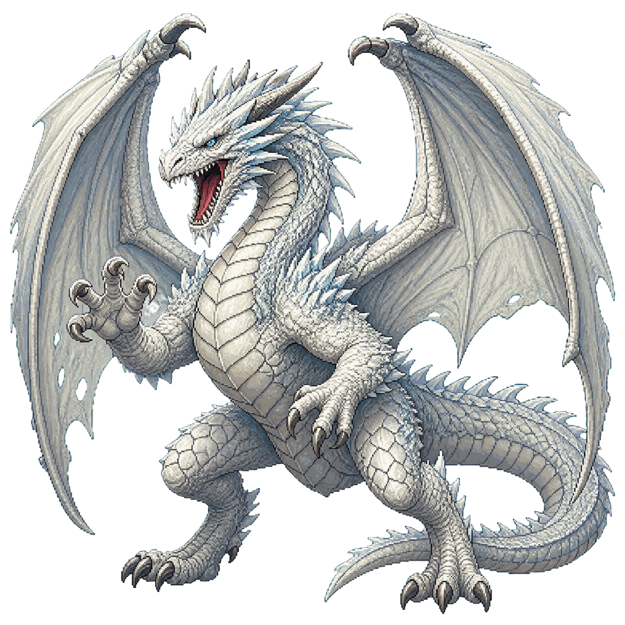 Static high-resolution pixel-art portrait of Adult White Dragon.